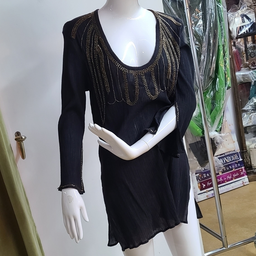 NWT T-Bags Gold Beaded Shirt